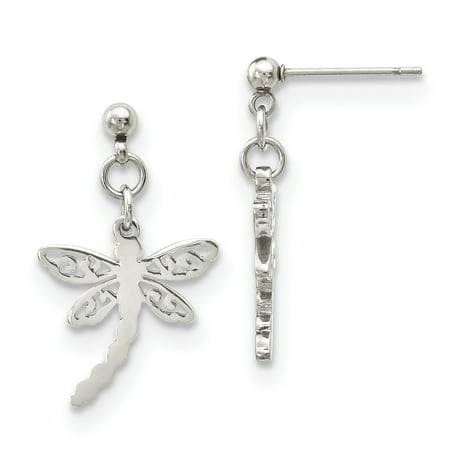 Dragonfly Hematite Earrings - Stainless Steel Polished Dragonfly Post Dangle Earrings