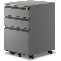 3-Drawer Mobile File Cabinets Rolling ,Vertical Metal Filing Cabinet for Legal & Letter File Anti-tilt Design with Lock Under Desk Office Drawers Fully Assembled (Grey)