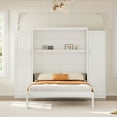 thumbnail image 2 of Full Size Murphy Bed with Two Wardrobe and Storage Shelf, Wall Bed Frame Folding into Cabinet Design, Multifunctional Wood Foldable Platform Bed for Guest-Room, Bedroom, White, 2 of 8