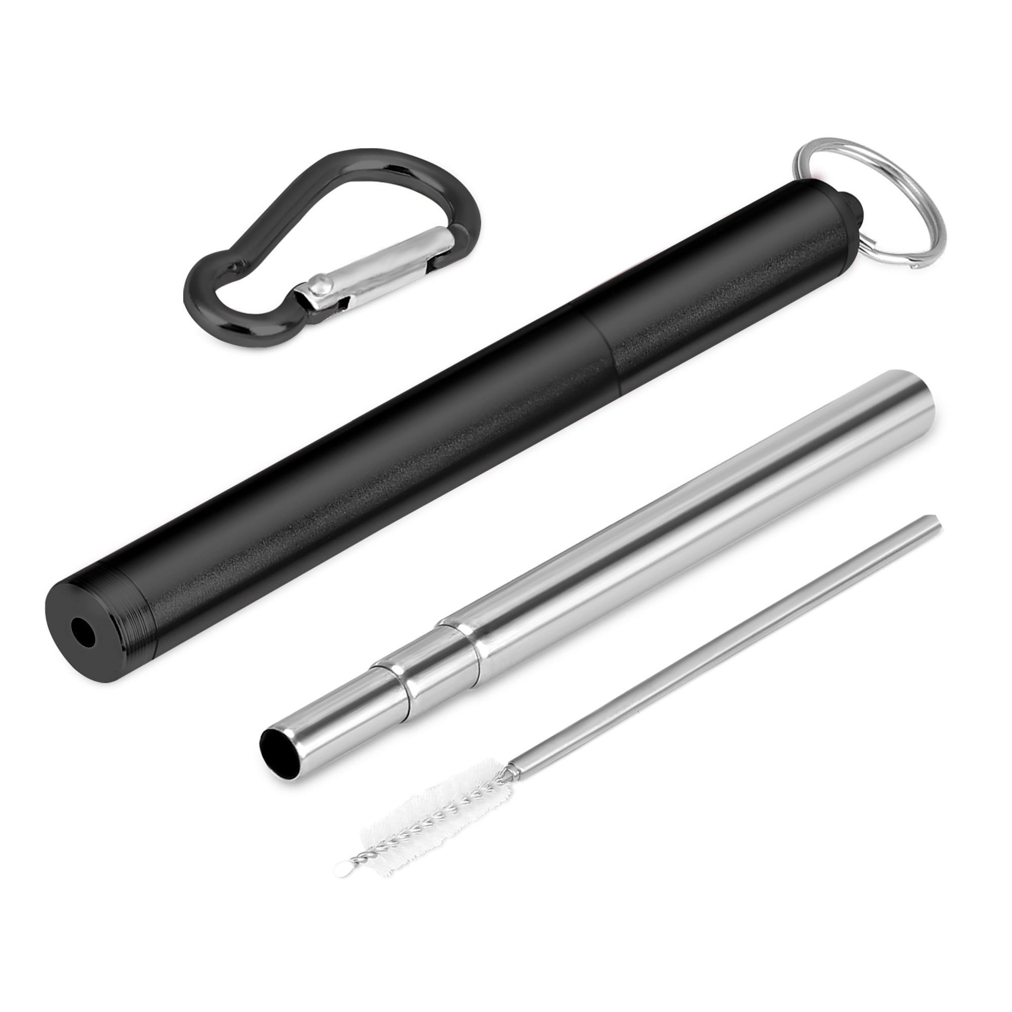 ADRWATER Telescopic Straw Portable Reusable Straws Stainless Steel Drinking Straw with Case and Telescopic Cleaning Brush 2 Pack Black&Black