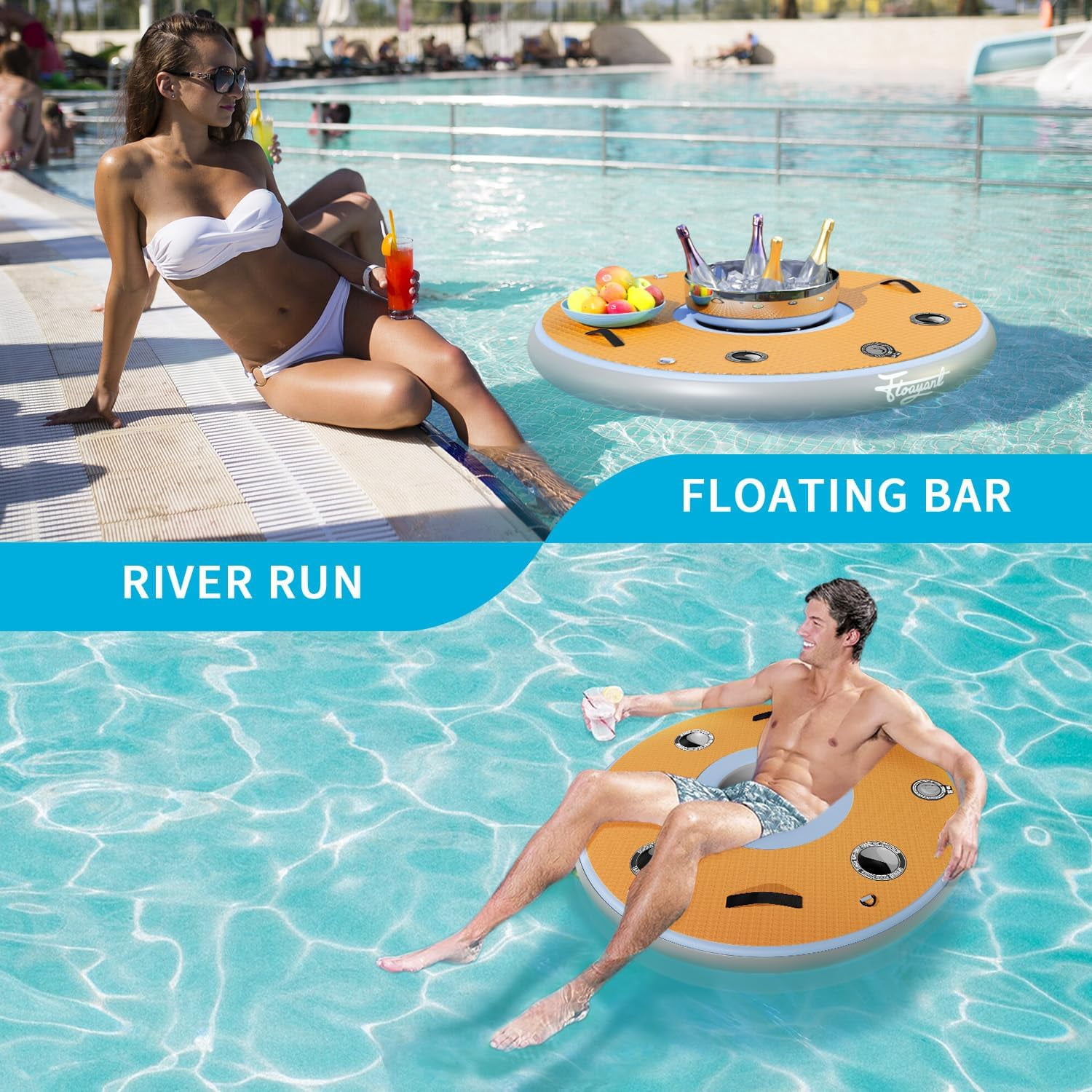 Pipopa Inflatable Floating Bar,Portable Floating Party Raft,Water Drink Bar with Ice Bucket Space,Drink Floats for Lakes,Pools,Boats,Round