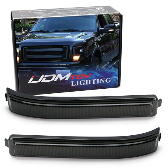 Smoked Lens White Full LED Side Mirror Marker Lights For 2009-14 Ford F150 & 2010-14 SVT Raptor, Replace OEM Amber Bulb-Less Reflectors
