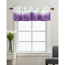 Kitchen Cafe Valance Curtain for Small Windows,Gold Stripe Leaves Texture on Ombre Rod Pocket Valances Abstract Purple White Gradient Window Treatment Panel for Living Room/Bedroom/Bathroom,54x18in