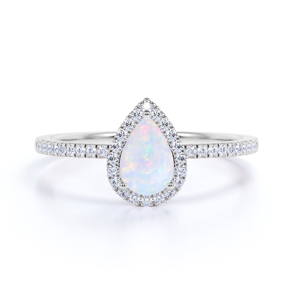 1.50 ct Vintage Pear Shaped Opal and Diamond Halo Wedding