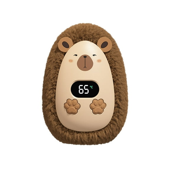 New Winter Hand Warmer Rechargeable Mini Portable Digital Display 3 Heat Settings Plush Warm Bag Brown