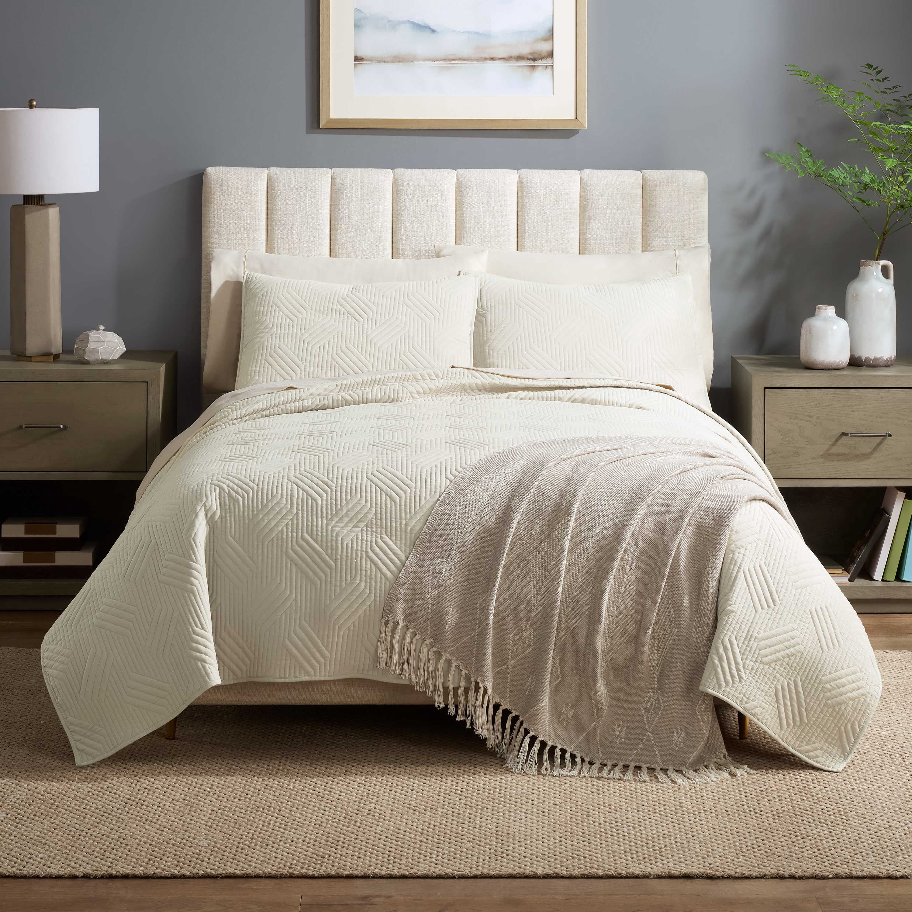 Martex Arcadia Enya All Ivory Throw Blanket, Soft, Cozy, Lightweight