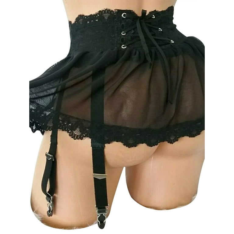 Cilcicy Women Sexy Lace Micro Mini Half Slip With Hosiery Clasp High Waist  Skirts