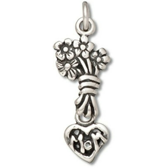 Sterling Silver 30" .8mm Box Chain Bunch Of Tied Daisy Flowers Dangling Mom Heart Pendant Necklace
