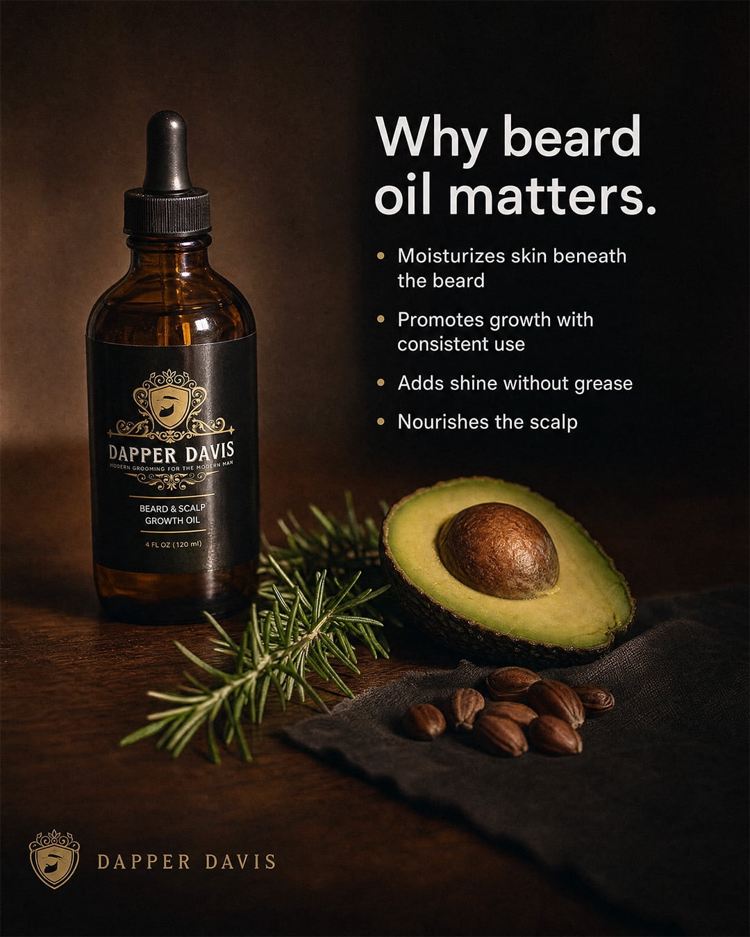 Dapper Davis Beard & Hair Growth Oil for Men – Natural Scalp and Beard Oil for Thicker Fuller Hair