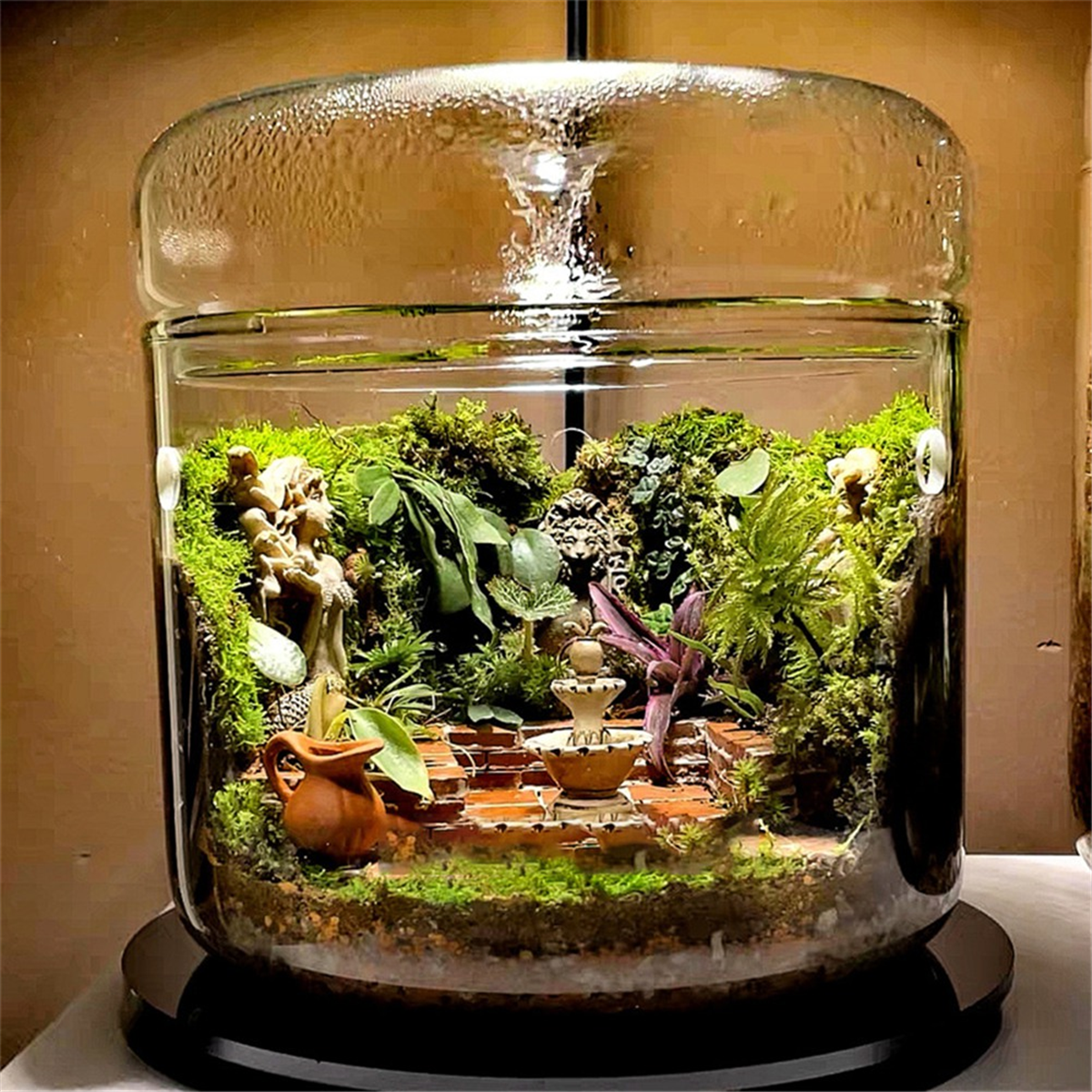 Micro-Landscape Glass Terrarium with Dew Collection Cover, Bonsai