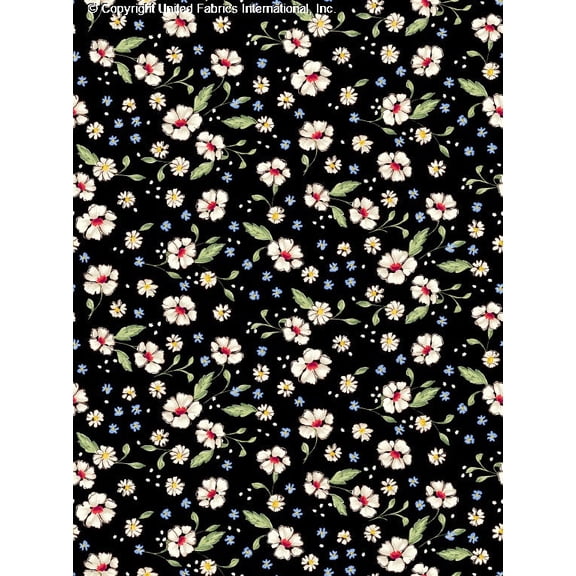 Challis Rayon Printed Vadin, Floral Fabric, Dress Fabric (BLACK/RED/BLUE, ByYard)