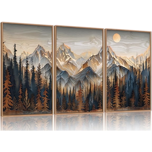 Wood Mountain Framed Canvas Wall Art Set, Pine Trees Wall Painting, Ridge Scenery Wall Decor, Natural Sun Landscape Art Print for Living Room, Bedroom, Dining Room, Office - 16"x24"x3