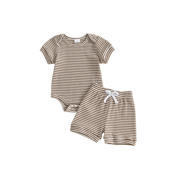 BemeyourBBs Newborn Baby Boys Summer Clothes Infant Boys 2 Pieces Outfit Waffle Knit Short Sleeve Solid Color Romper and Drawstring Shorts Set