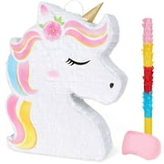 WERNNSAI Unicorn Piñata - Unicorn Party Supplies Piñata Bundle with Blindfold and Bat for Girls Kids Rainbow Unicorn Theme Birthday Party Game Decorations (15.7" x 12.2" x 3.1") C80