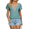 thumbnail image 4 of xiaxaixu Femmes Été Casual Tops Manches Courtes V Cou Contraste Couleur en Vrac T-shirts, 4 of 9