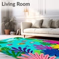 thumbnail image 2 of ODIKA 3'x5' Machine Washable Non-Slip Area Rug, Island Journey Palm Frond Exotic Fish Coral Reef Lagoon High Traffic Rug, Blue, 703086, 2 of 7