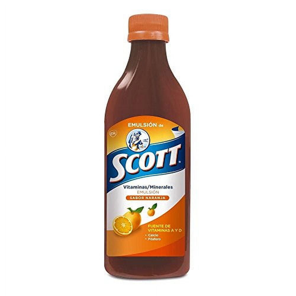 Scott Emulsion Orange Flavor - Family Size 369ml - Vitamin Supplement Rich in Cod Liver Oil, Vitamins a and D, Calcium and Phosphorus - Emulsion Scott Naranja