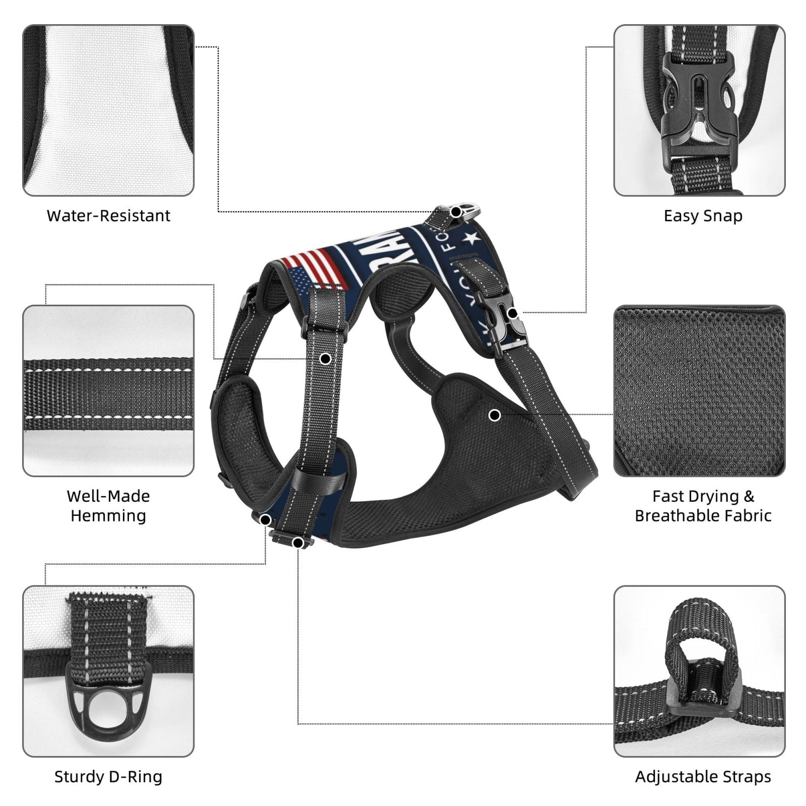 Vsdgher Happy Veterans Day Dog Harness, No-Pull Pet Harness, Dog Vest, Pet Vest for Small to Large Dogs-Small