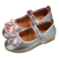 thumbnail image 4 of Cathalem Girls Talons Robe Sandals Cheville Sangle Bout Carré Bas Talon Noeud Fleur Robe Chaussures, Rose 25, 4 of 5