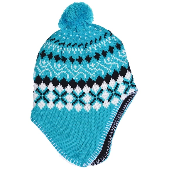 SWAK Girl's Traditional Knit Hat with Ear Flaps and Pom in 3 Colors Combinations