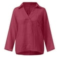 thumbnail image 6 of Womens 100% Cotton Linen Tunic Long Sleeve V Neck Gauze Shirt Casual Work Lounge Blouse Tops Wine 2XL, 6 of 6