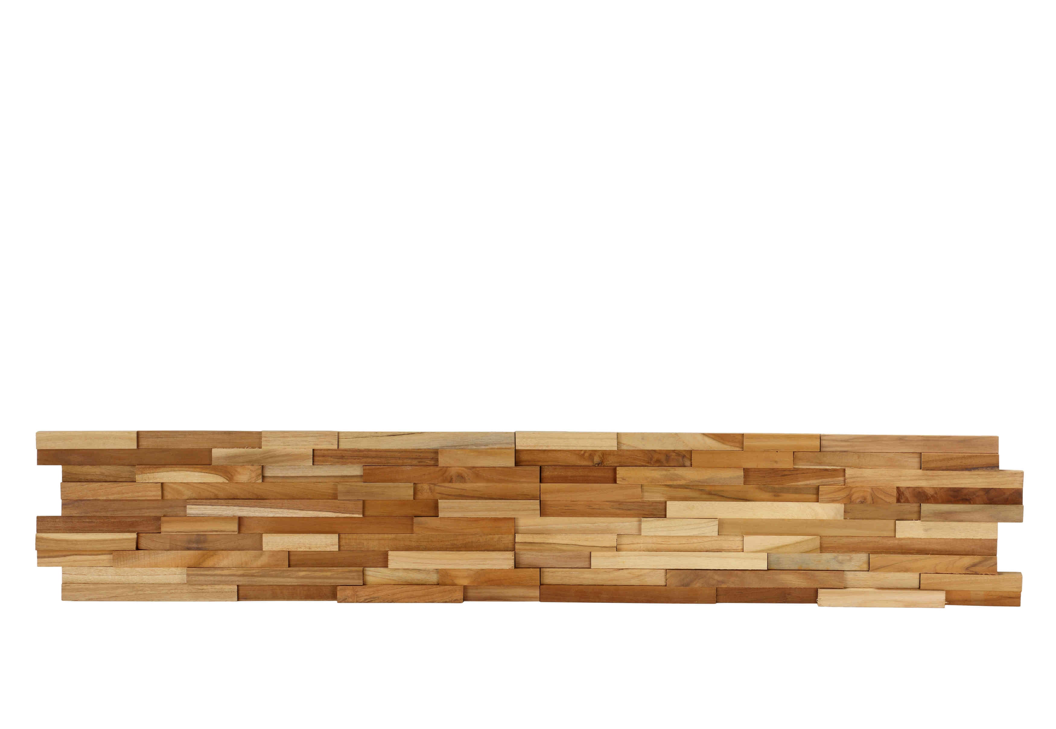 Bare Decor EZ-Wall 3D Mosaic Tile in Solid Teak Wood, Set of 10 Natural Finish Tiles