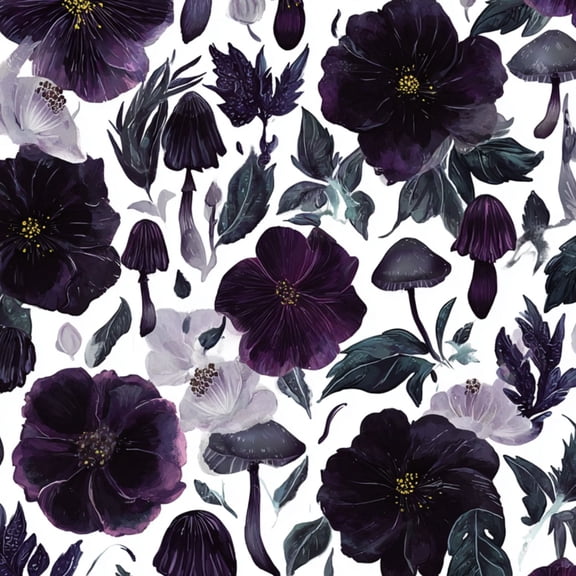 Peel and Stick Wallpaper Purple White Floral Mushroom Elegant Leaves Wall Mural 17.7in x 9.8ft Self Adhesive Removable Wall Paper Renter Friendly Wallpaper for Nursery Bedroom Cabinets