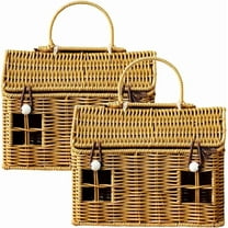 House-Shaped Wicker Basket with Lid - Handwoven Rattan Storage Basket for Home Decor, Kids Picnic, Organizer | Decorative Brown Woven Gift Box, Versatile for Toys, Wall Hanging (2PCS)