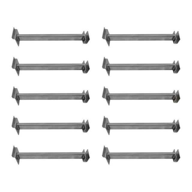 Prolinemax 10 PC 12" Chrome Slatwall Hangrail Bracket Hold 1-3/4" x 1/2" Rectangular Tube on Slatwall Retail Display
