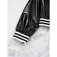 thumbnail image 3 of Yartina Kids Girls Metallic Bomber Jacket Coat Zip Up Long Sleeve Jazz Dance Crop Top Windbreaker Black 8, 3 of 8
