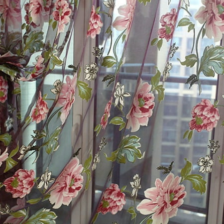 Door Window Floral Pattern Panel Voile Home Room Decors Sheer