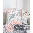 thumbnail image 3 of Waterproof Outdoor Throw Pillows with Inserts 18"x18" Set of 2, Teal Red Coastal Soft Decorative Pillowcases for Couch Bedroom, Summer Lobster Coral Nautical Pillow Covers for Sofa Living Room, 3 of 8