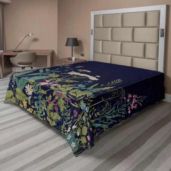 Ambesonne Botanical Flat Sheet, Rural Flowers Farmhouse, California King, Multicolor