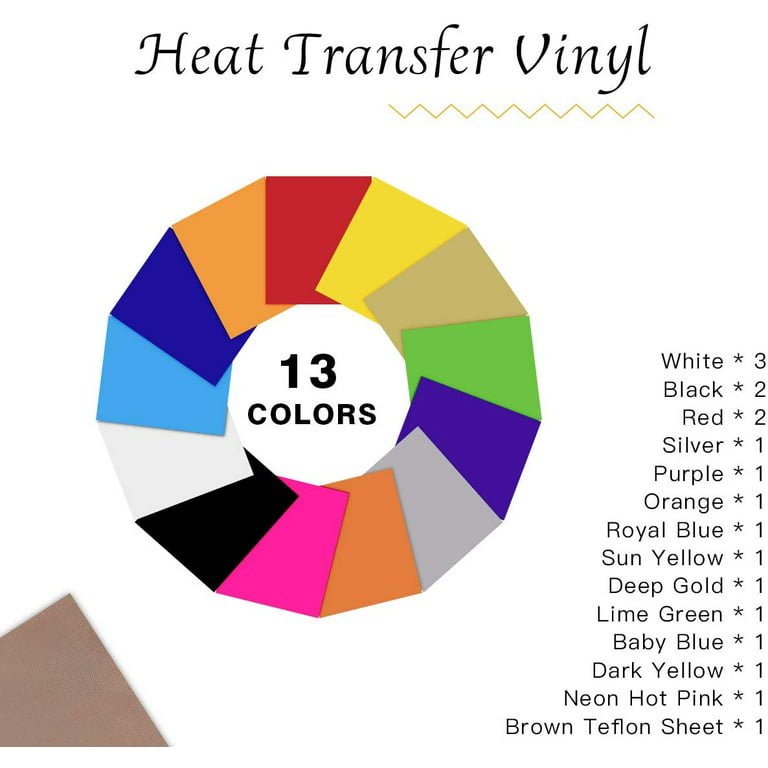 Htv Heat Transfer Vinyl: 15 Pack Iron On Vinyl Sheets For 13 Colors Htv  Vinyl Bundle Accessories