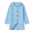 thumbnail image 3 of Girls Winter Coat Zaewscy Children's Winter Solid Color Woollen Overcoat Long Sleeve Hooded Casual Outwear Pockets Jackets Kids Light Blue 12-13Years, 3 of 9