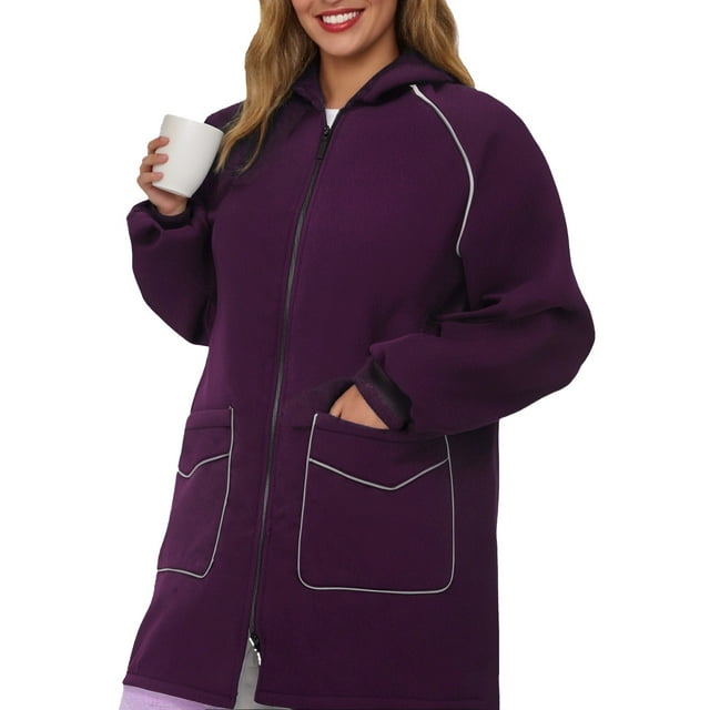 Breezora Manteau Long à Capuchon Résistant à l'Eau pour Femmes avec Détails Réfléchissants, devant à Boutons, Vêtement d'Extérieur de Protection contre la Pluie, Taille TTG, Violet