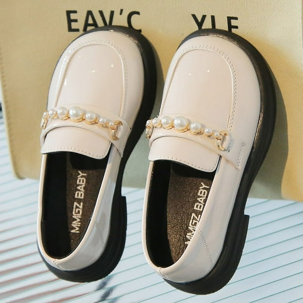 Zapatos de cuero para niñas Zapatos para niñas de primavera y otoño Zapatos planos sin cordones de moda versátiles de estilo para niñas