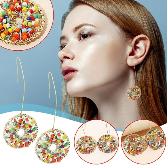 TopLLC Earrings French Color Rice Bead Earrings Personalized Long Earrings Metal earrings