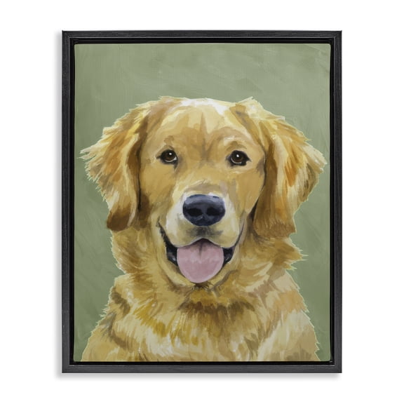 Stupell Industries Smiling Golden Retriever Portrait Black Framed Floater Canvas Wall Art, design by Lil' Rue