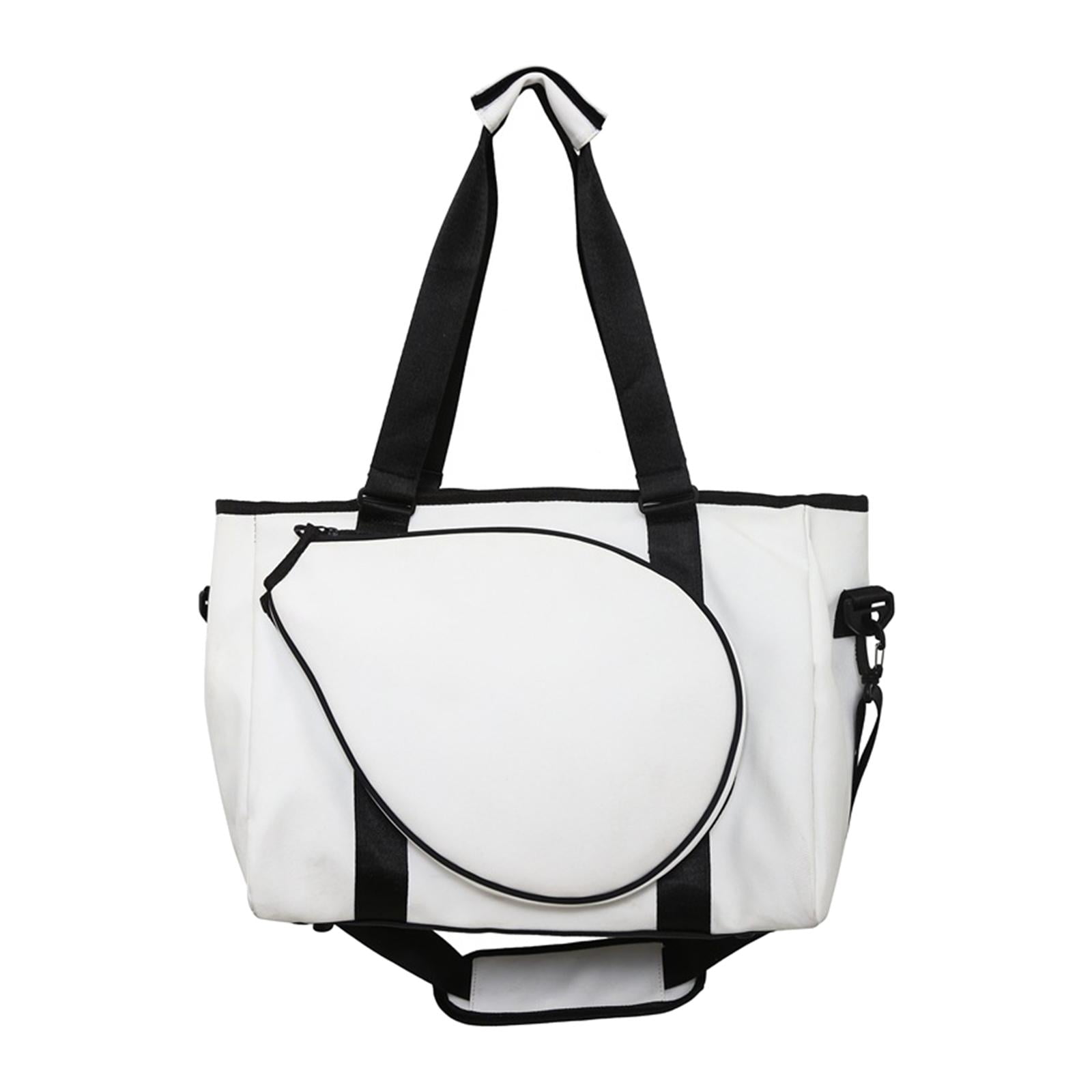 Tennis Racket Shoulder Bag, Tennis Tote Bag, with Zipper Portable Handbag for Women Men for Squash Racquets Clothes Outdoor white