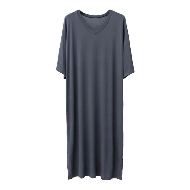 FhsagQ Pyjama Homme Pyjama avec Trou Homme Couleur Unie Manches Courtes Col Rond Chemise de Nuit Peignoir Tenue d'Intérieur Pyjama Homme Vêtement de Nuit Grand Comfortsoft Pyjama pour Homme Vêtement de Nuit Comfortsoft Gris Foncé L