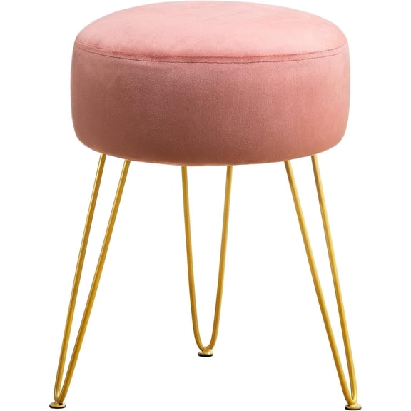 Vanity Stool, Pink Vanity Stools for Makeup Room, Round Ottoman Foot Stool, Velvet Footrest Vanity Chair for Bathroom Vanity, Bedroom, Living Room, Entryway, Offices