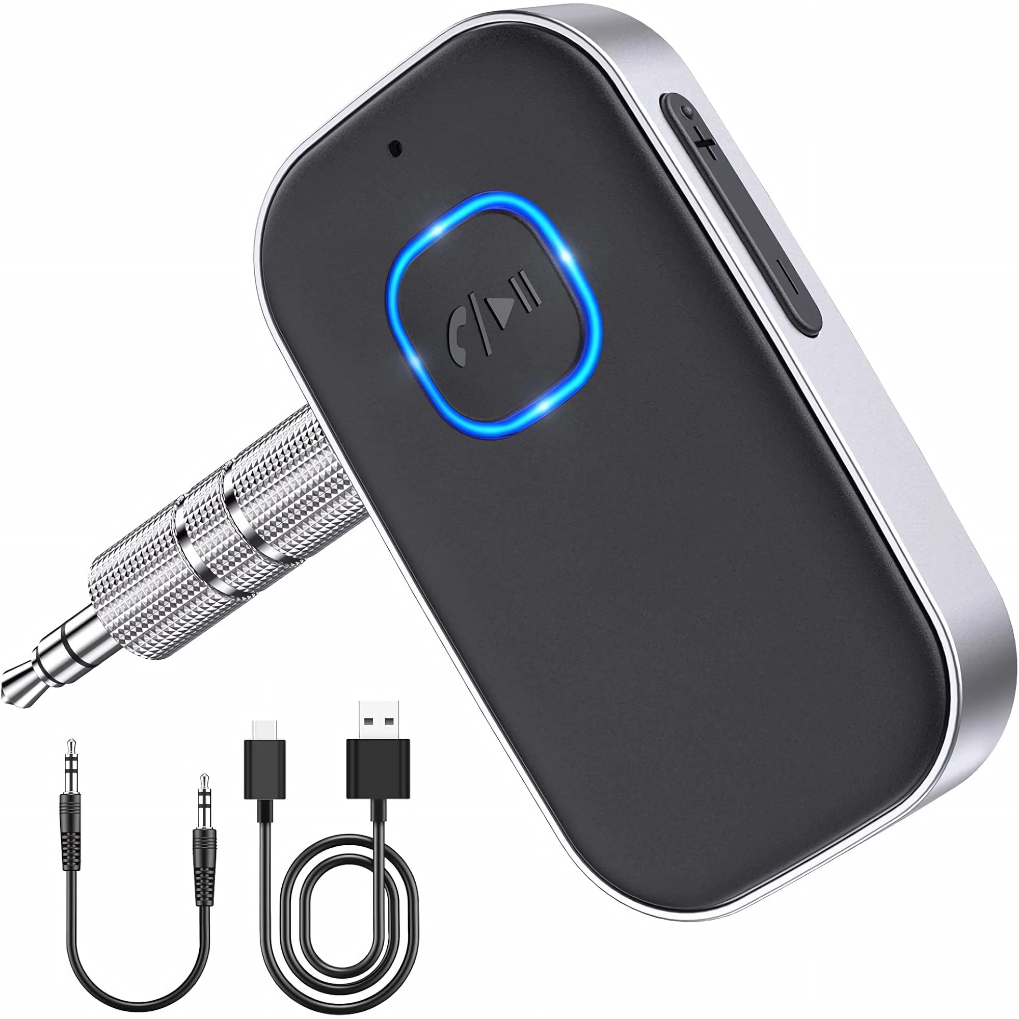 Bluetooth Receiver for Car, Noise Cancelling 3.5mm AUX Bluetooth Car Adapter, Wireless Audio Receiver for Car/Home Stereo/Wired Headphones/Speaker, Hands-Free Call, 16H Battery Life, Black