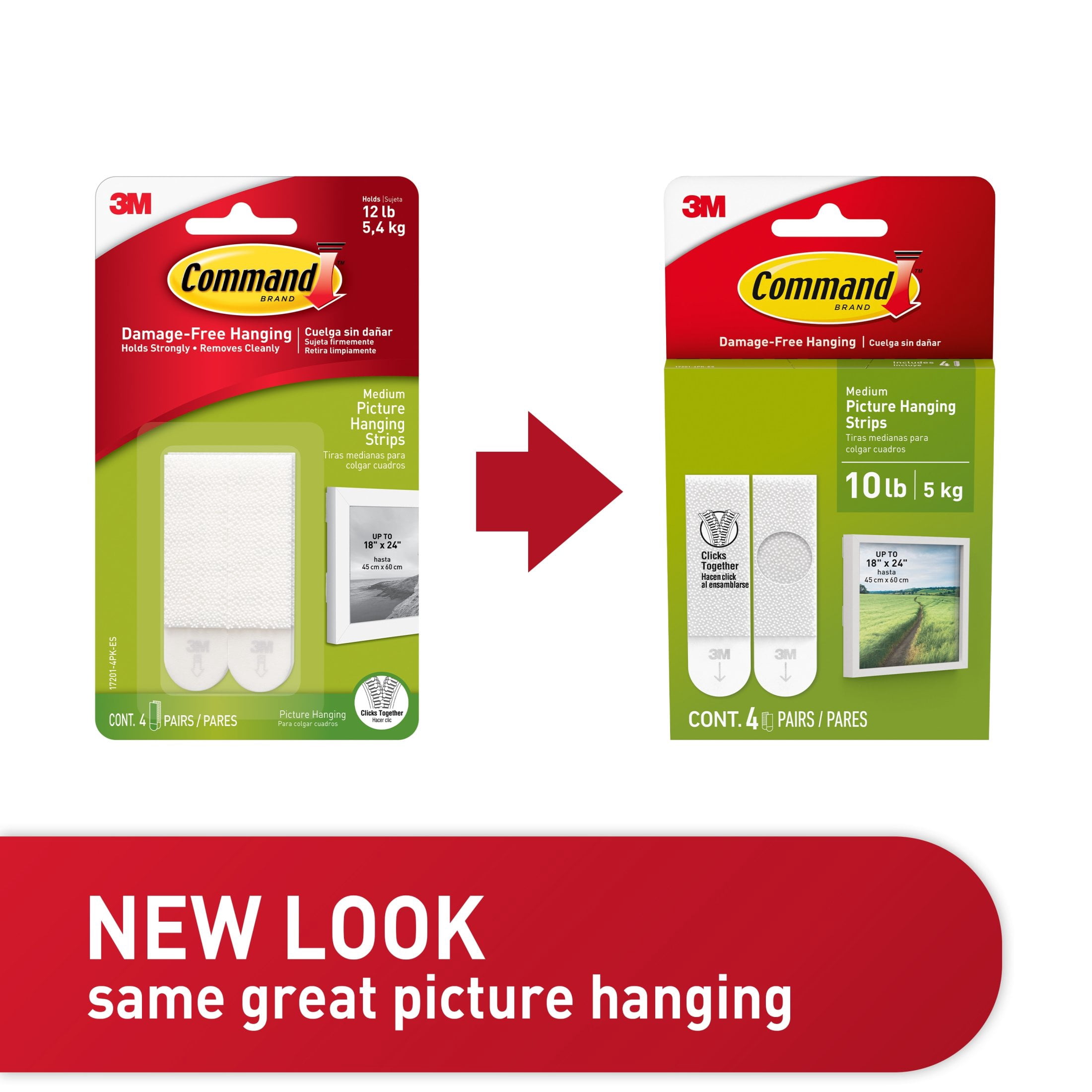 (2 pack) Command Medium Picture Hangers, Holds 10 lbs, White, Damage-Free Hanging, 4 Pairs Adhesive Strips