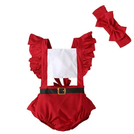 

Baozhu 3-18m Newborn Baby Girls Christmas Outfits My First Christmas Baby Boys Girls Cute Ruffled Romper Infant One-piece Jumpsuit Bodysuit+headband 2pcs/set 3-18months
