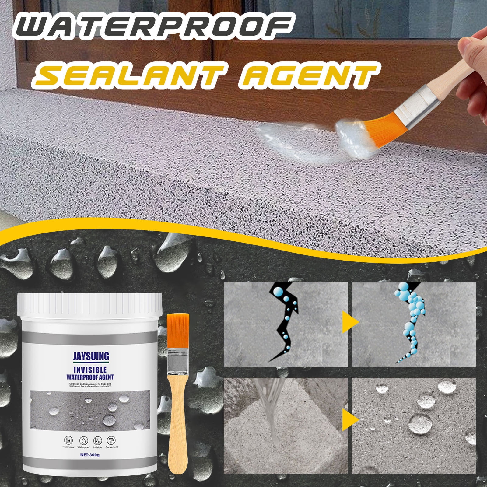YANHAIGONG Waterproof Insulation Sealant,Seal Repair Cracks In Wall,Premium Polyurethane Construction Adhesive Spray with Brush,Rubber Sealant Coating for Repairing Joints,Pipes,Drains,Roofs,Windows