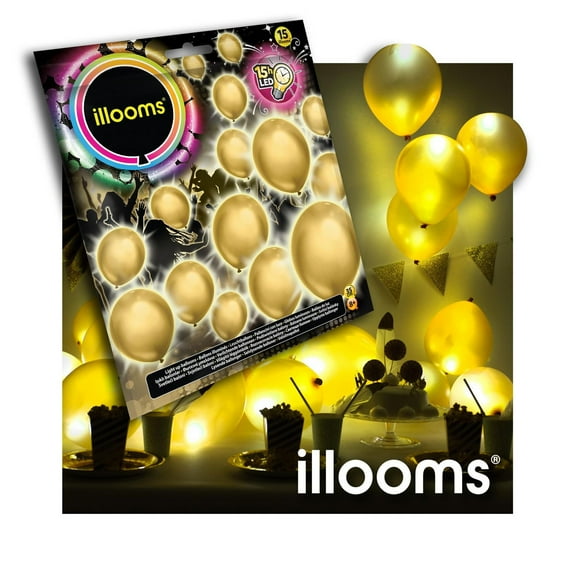 Ballons de fête dorés lumineux Illooms 15PK