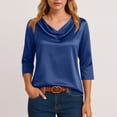 thumbnail image 6 of Dressy Tops for Women 3/4 Sleeve Silk Satin Blouses Business Work T Shirts Loose Fit Cowl Neck Spring Summer Outfits 2026 Blue 2XL, 6 of 7