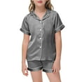 thumbnail image 2 of JUMEYU Girls' Sleepwear Girls' 2-Piece Loose-fit Button Down Matching Pajama Set, Soft & Cute for Kids Size 10-11 (Grey,10-11 Years), 2 of 4