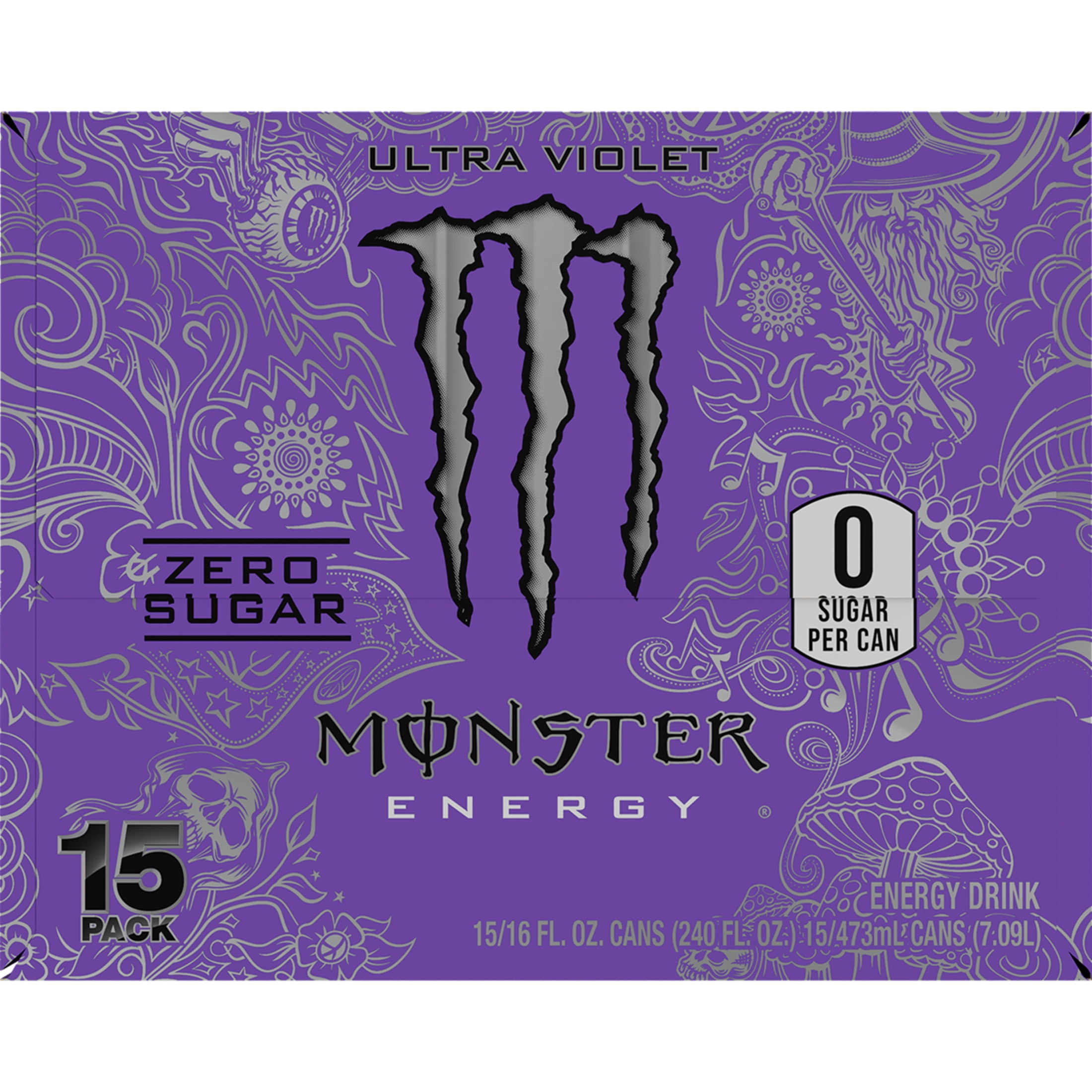 Monster Energy Ultra Violet Energy Drink, Zero Sugar, 15-Pack, 16 Oz Cans